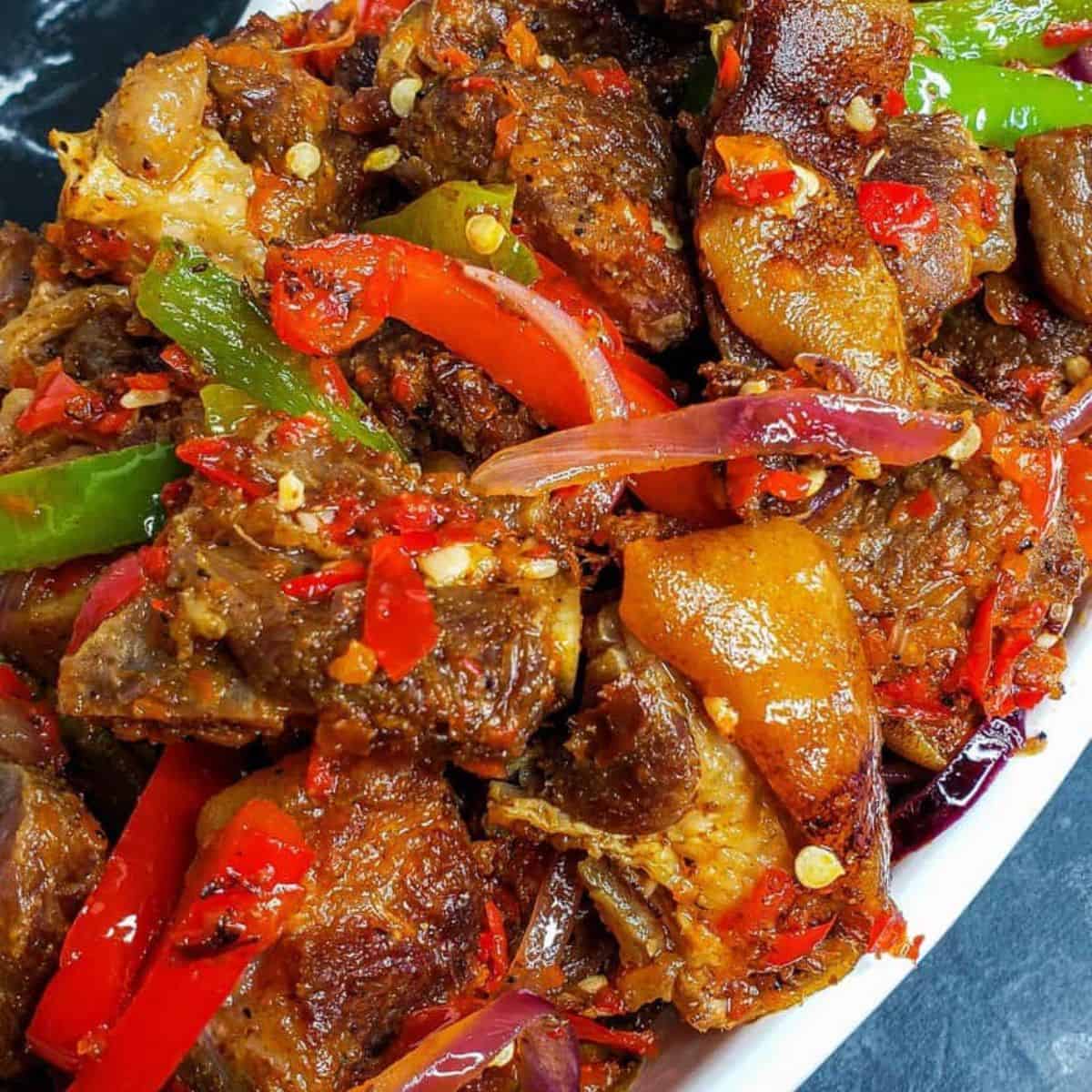 Spicy grilled goat meat also known as Asun
