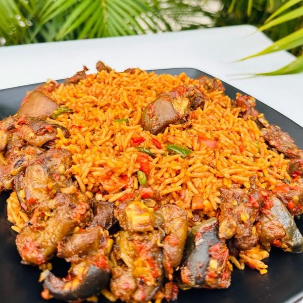 Yoruba traditional wedding catering with asun and jollof rice
